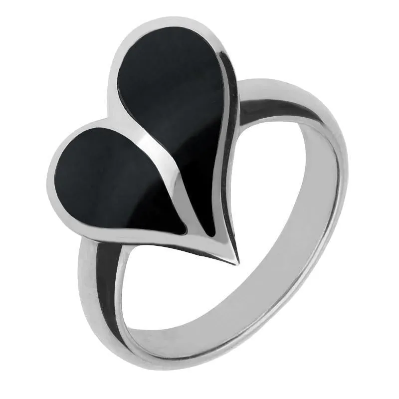 Sterling Silver Whitby Jet Split Heart Four Piece Set