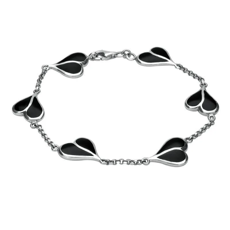 Sterling Silver Whitby Jet Split Heart Four Piece Set