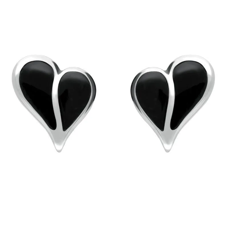 Sterling Silver Whitby Jet Split Heart Four Piece Set