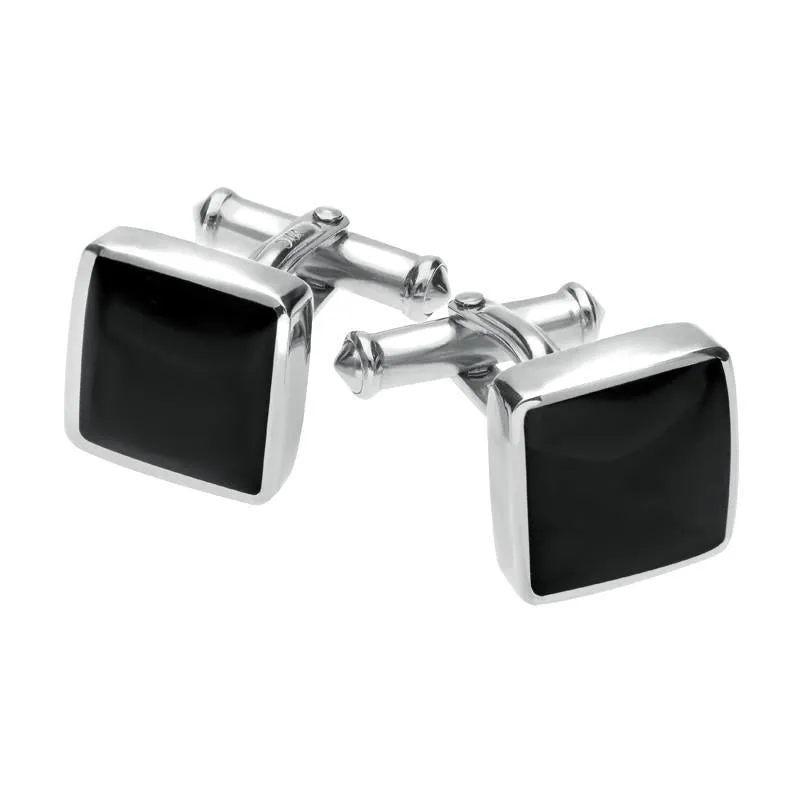 Sterling Silver Whitby Jet Square Cufflinks