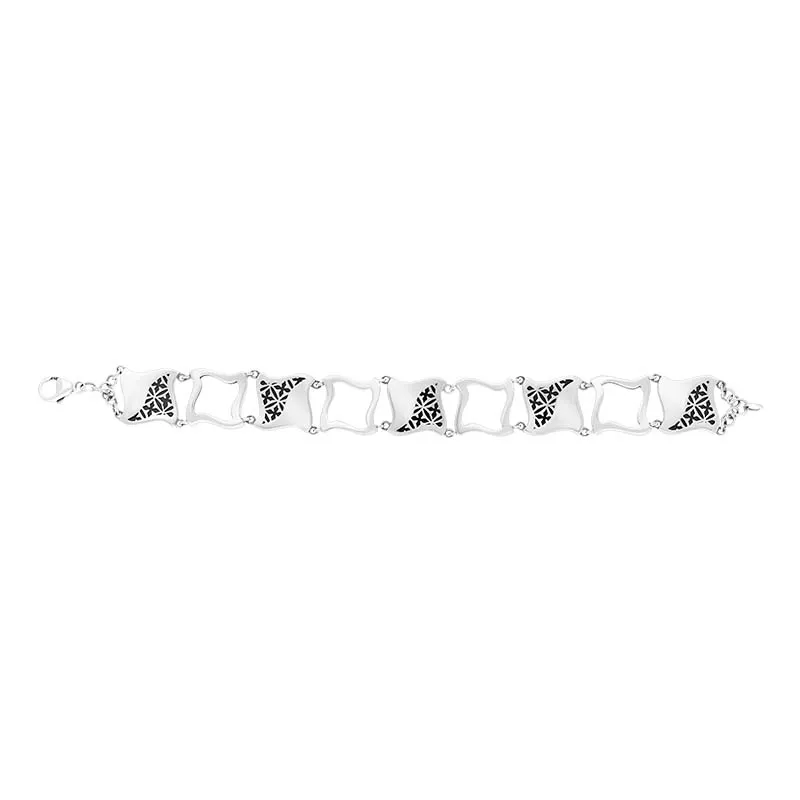 Sterling Silver Whitby Jet Square Filigree Cut Out Bracelet D