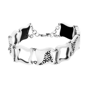 Sterling Silver Whitby Jet Square Filigree Cut Out Bracelet D