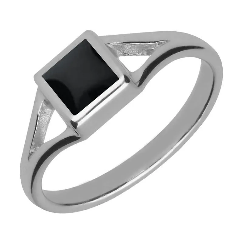 Sterling Silver Whitby Jet Square Four Piece Set