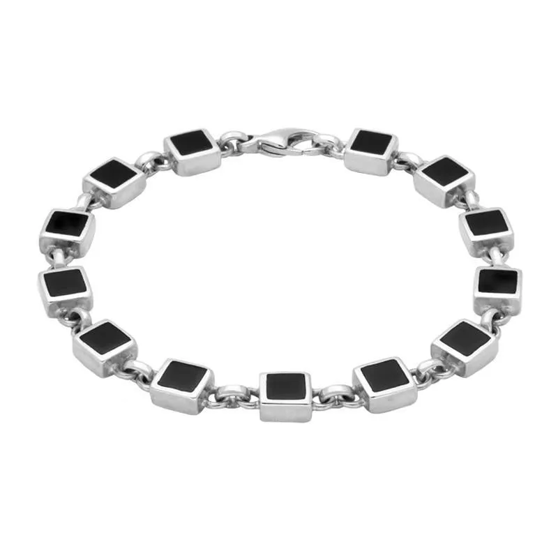 Sterling Silver Whitby Jet Square Four Piece Set