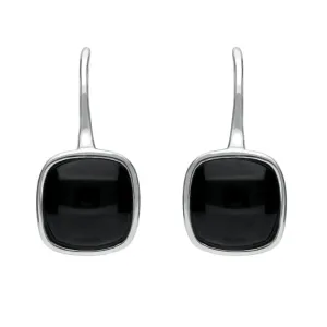 Sterling Silver Whitby Jet Stone Cushion Drop Earrings