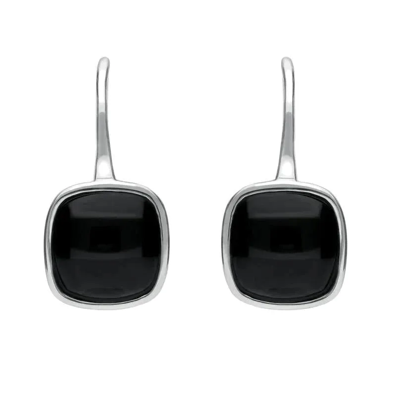 Sterling Silver Whitby Jet Stone Cushion Drop Earrings