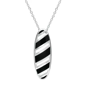 Sterling Silver Whitby Jet Striped Open Oval Necklace D