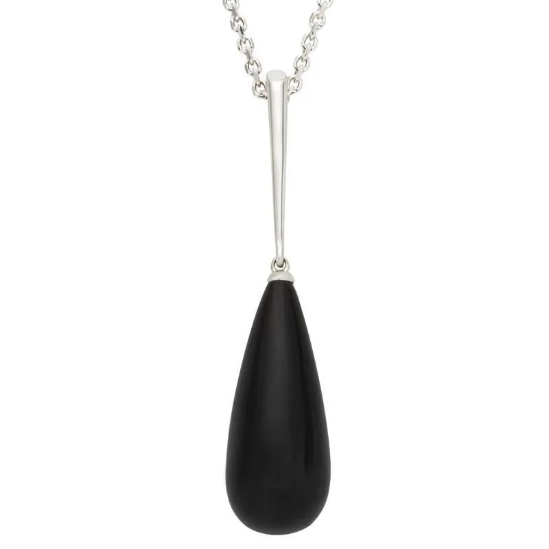 Sterling Silver Whitby Jet Tapered Bomb Drop Necklace