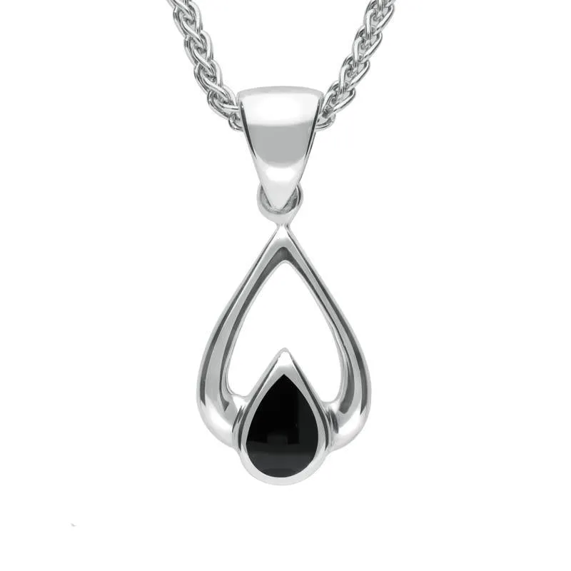 Sterling Silver Whitby Jet Tear Drop Necklace