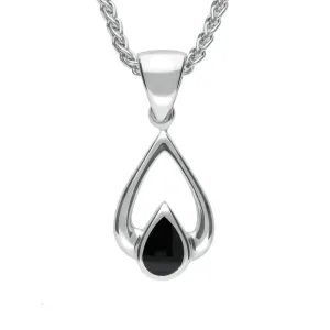 Sterling Silver Whitby Jet Tear Drop Necklace