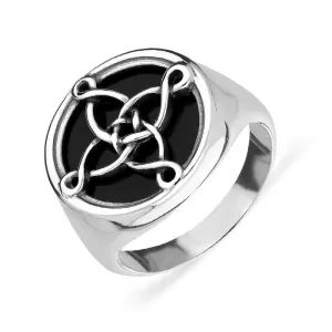 Sterling Silver Whitby Jet The Mission Logo Signet Ring