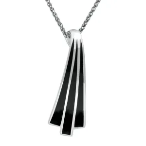 Sterling Silver Whitby Jet Three Stone Long Curved Necklace D