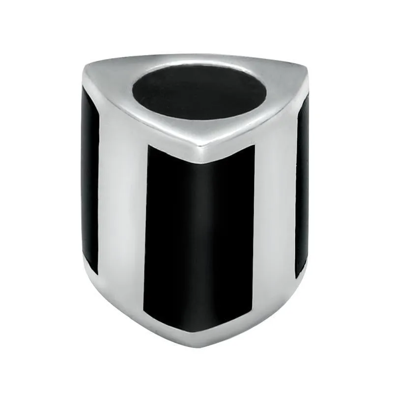 Sterling Silver Whitby Jet Three Stone Triangle Cylinder Charm