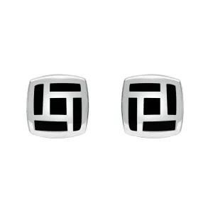Sterling Silver Whitby Jet Tile Cushion Stud Earrings