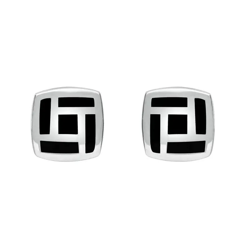Sterling Silver Whitby Jet Tile Cushion Stud Earrings
