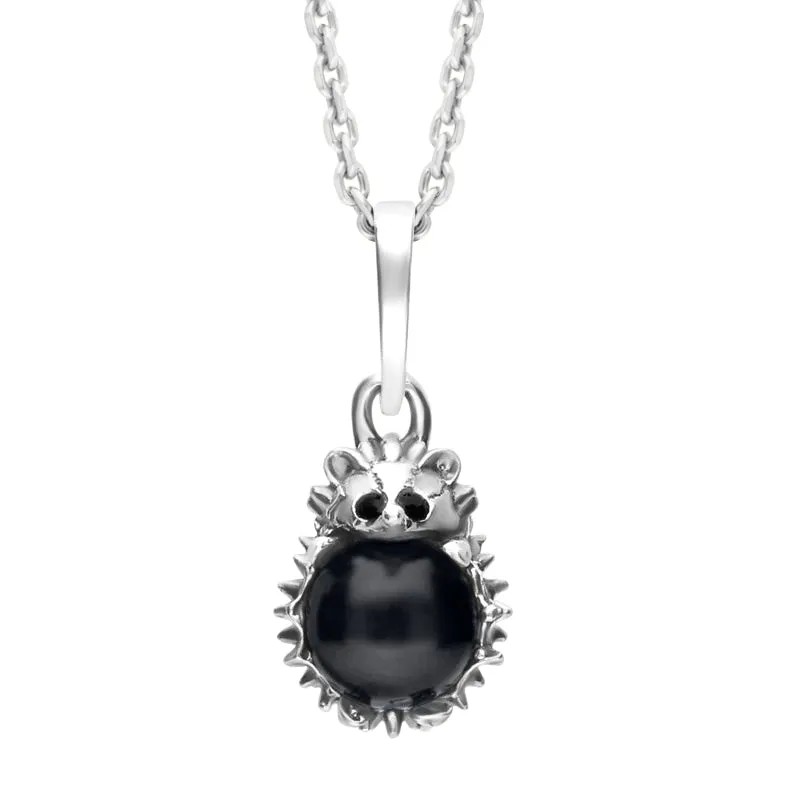 Sterling Silver Whitby Jet Tiny Hedgehog Necklace