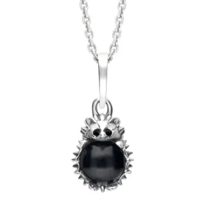 Sterling Silver Whitby Jet Tiny Hedgehog Necklace