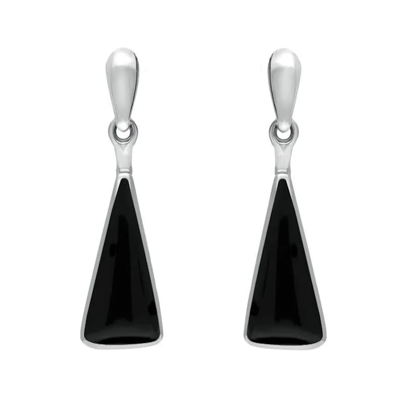 Sterling Silver Whitby Jet Triangle Drop Earrings