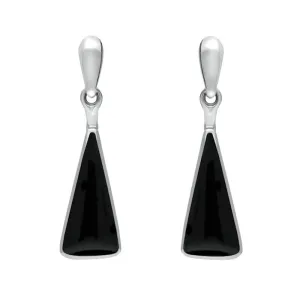 Sterling Silver Whitby Jet Triangle Drop Earrings