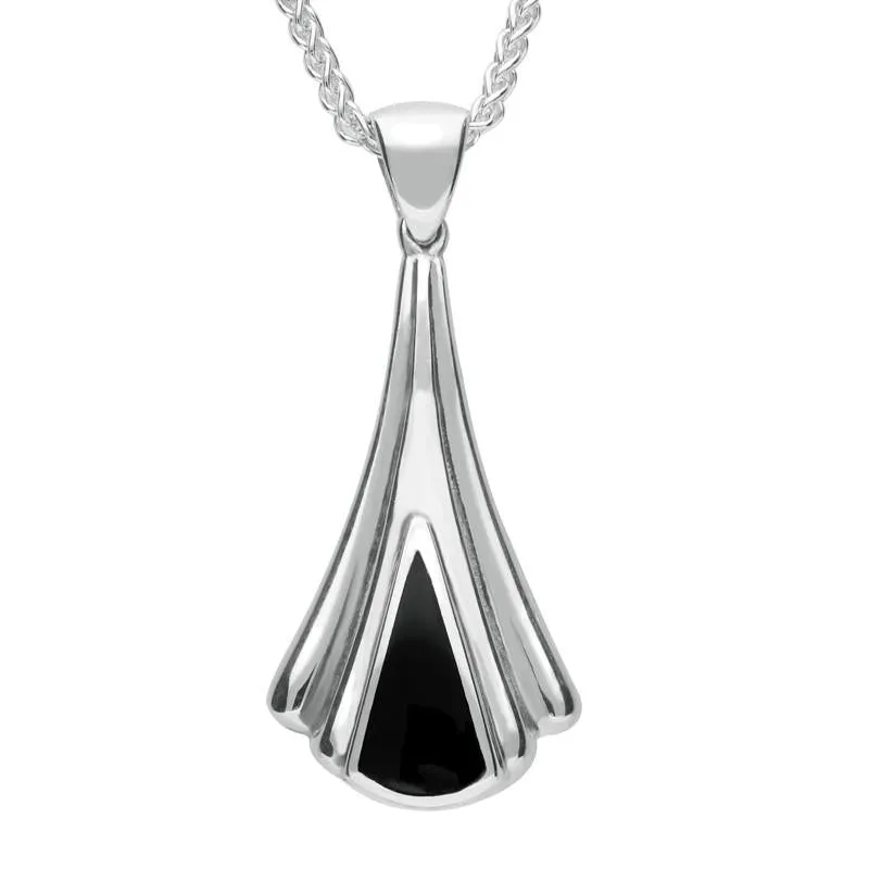Sterling Silver Whitby Jet Triangle Fan Necklace