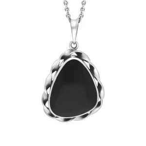 Sterling Silver Whitby Jet Triangle Rope Edge Necklace D