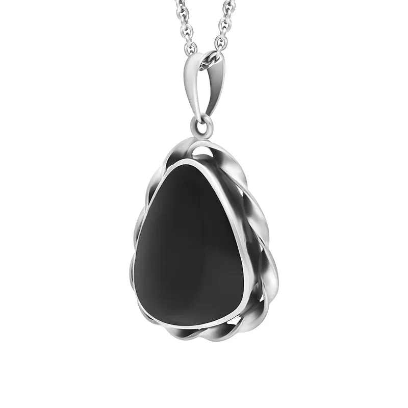 Sterling Silver Whitby Jet Triangle Rope Edge Necklace D