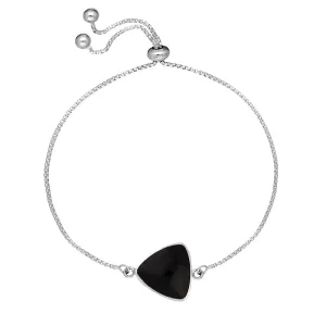 Sterling Silver Whitby Jet Triangular Stone Adjustable Chain Bracelet