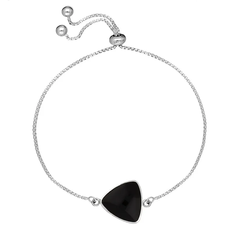 Sterling Silver Whitby Jet Triangular Stone Adjustable Chain Bracelet