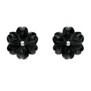 Sterling Silver Whitby Jet Tuberose 12mm Flower Stud Earrings