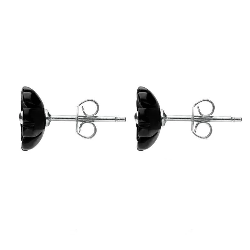 Sterling Silver Whitby Jet Tuberose 8mm Flower Stud Earrings