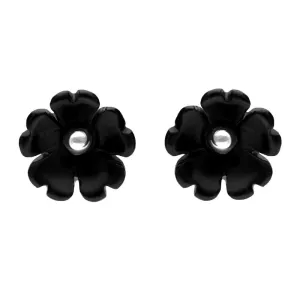 Sterling Silver Whitby Jet Tuberose 8mm Flower Stud Earrings