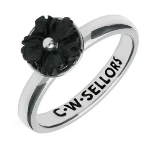 Sterling Silver Whitby Jet Tuberose Carved Flower Ring