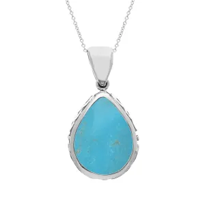 Sterling Silver Whitby Jet Turquoise Double Sided Celtic Edge Pear Cut Fob Necklace