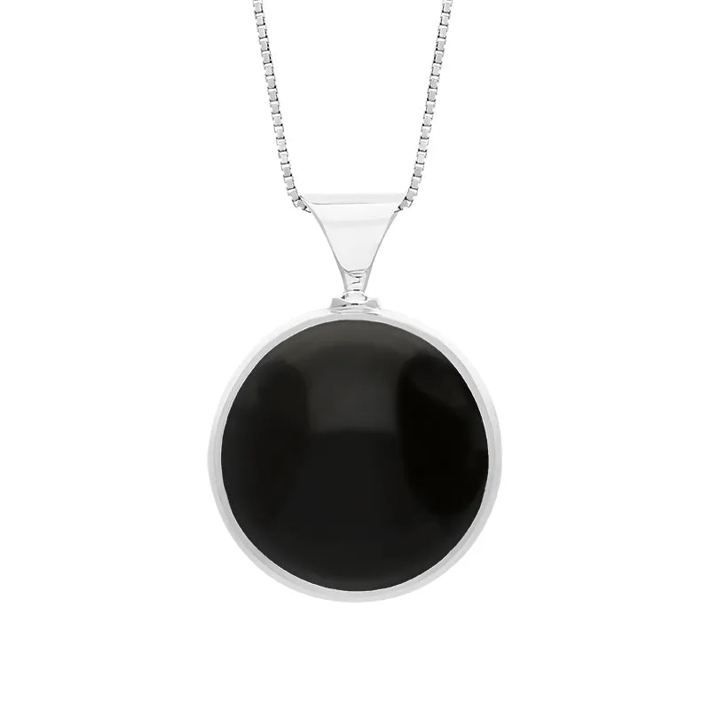 Sterling Silver Whitby Jet Turquoise King's Coronation Hallmark Double Sided Round Necklace D