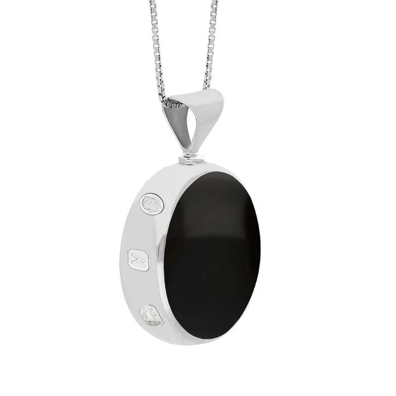 Sterling Silver Whitby Jet Turquoise King's Coronation Hallmark Double Sided Round Necklace D