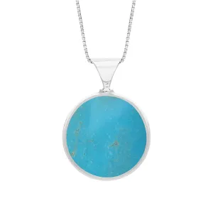 Sterling Silver Whitby Jet Turquoise King's Coronation Hallmark Double Sided Round Necklace D