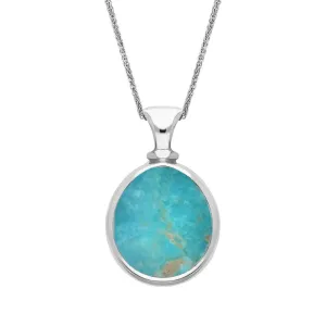 Sterling Silver Whitby Jet Turquoise Small Double Sided Pear Fob Necklace