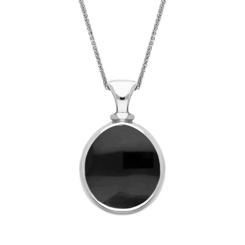 Sterling Silver Whitby Jet Turquoise Small Double Sided Pear Fob Necklace
