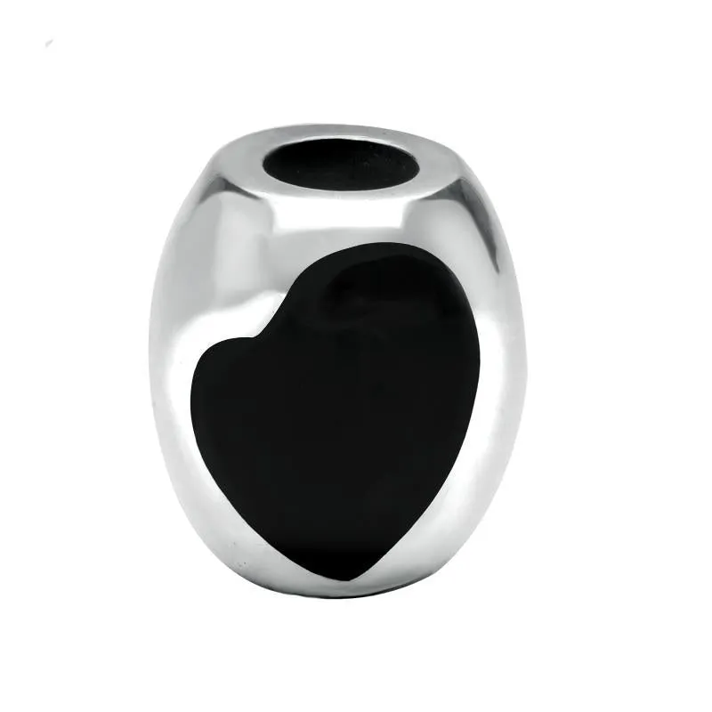 Sterling Silver Whitby Jet Two Stone Large Heart Charm