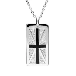 Sterling Silver Whitby Jet Union Jack Pendant Necklace