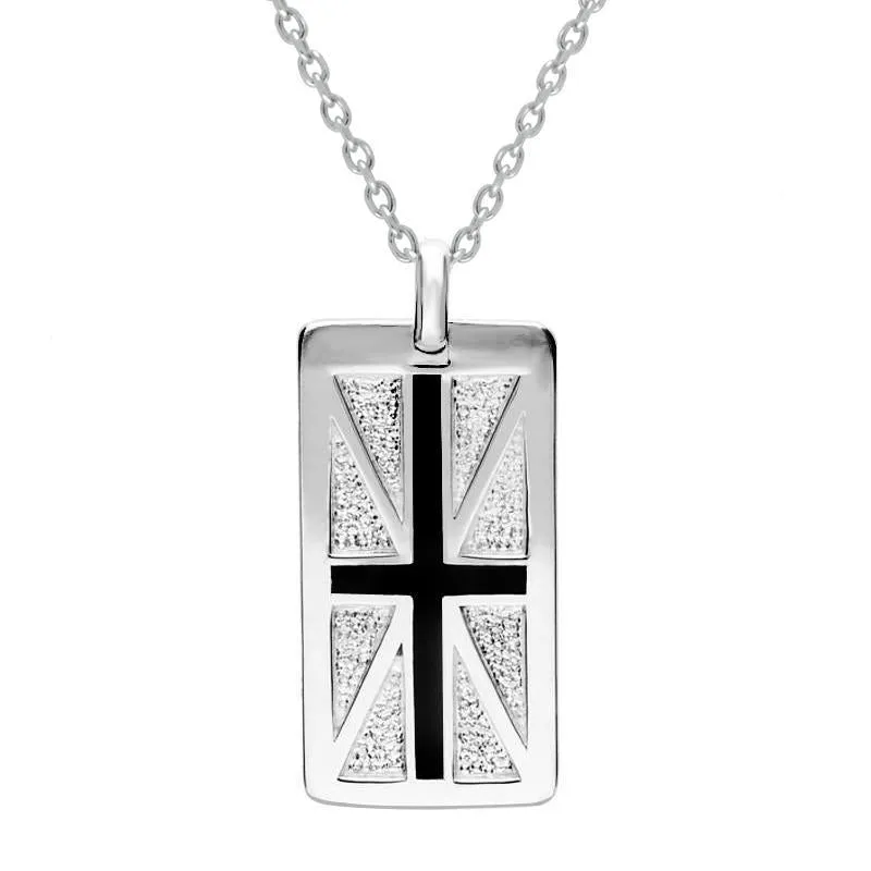 Sterling Silver Whitby Jet Union Jack Two Piece Set