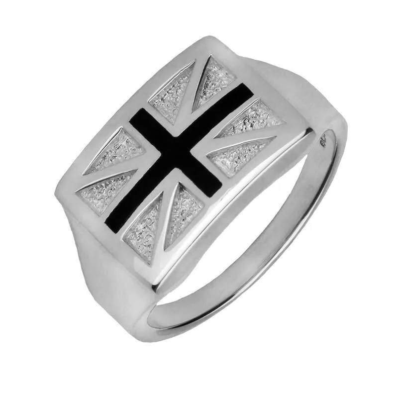 Sterling Silver Whitby Jet Union Jack Two Piece Set