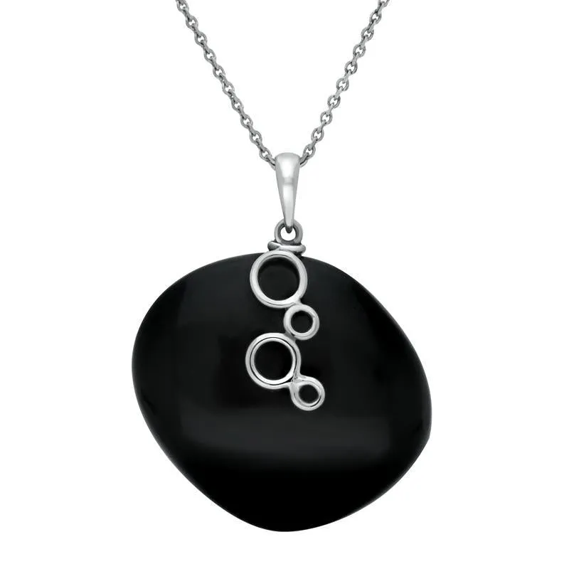 Sterling Silver Whitby Jet Unique Abstract Round Bubble Necklace
