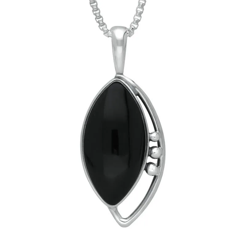 Sterling Silver Whitby Jet Unique Marquise Open Edge Necklace