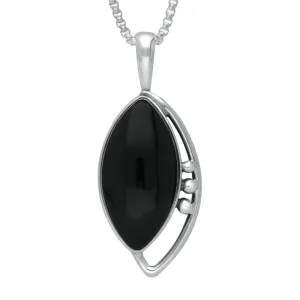 Sterling Silver Whitby Jet Unique Marquise Open Edge Necklace