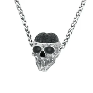 Sterling Silver Whitby Jet Unique Skull Brain Necklace