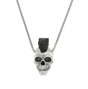 Sterling Silver Whitby Jet Unique Skull Mohawk Necklace