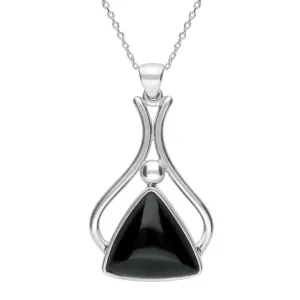 Sterling Silver Whitby Jet Unique Triangle Fancy Top Necklace
