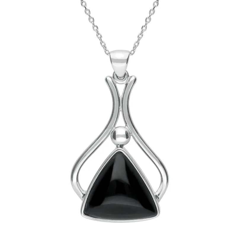 Sterling Silver Whitby Jet Unique Triangle Fancy Top Necklace