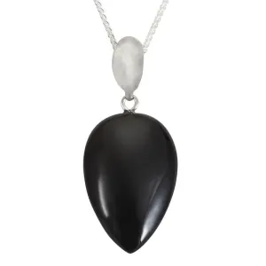 Sterling Silver Whitby Jet Upside Down Pear Necklace